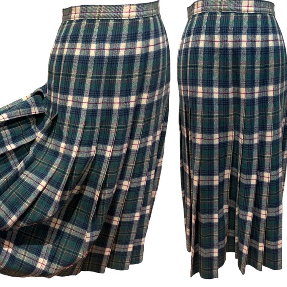 Pendleton Dresses & Skirts - 70s PENDLETON WOOL DRESS CULLODEN TARTAN PLAID PLEATED HIGH WAISTED MIDI SKIRT 8